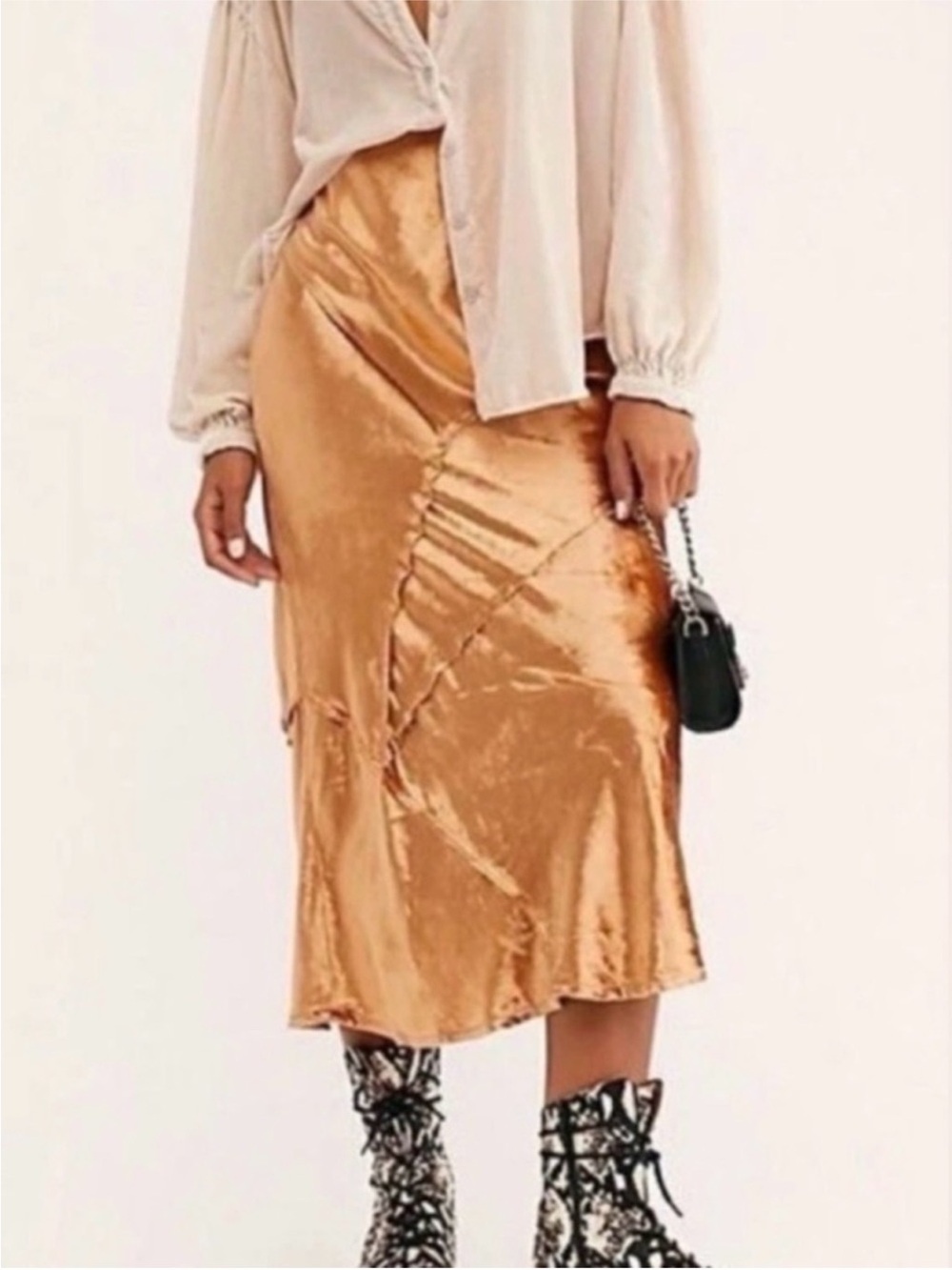 Free People Gold Velvet Midi Skirt